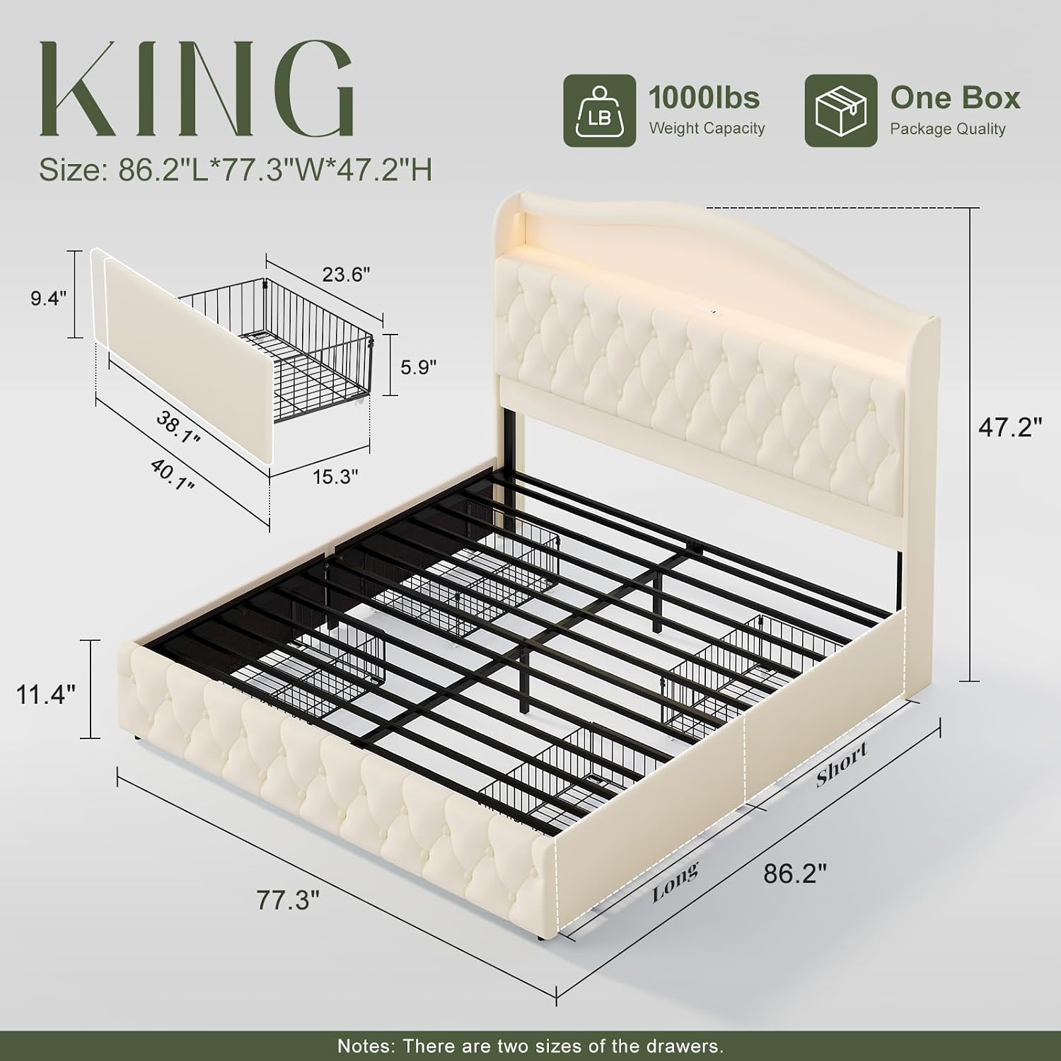 King Size Bed Frame With Storage Drawers - King Size Platform Bed Frame With