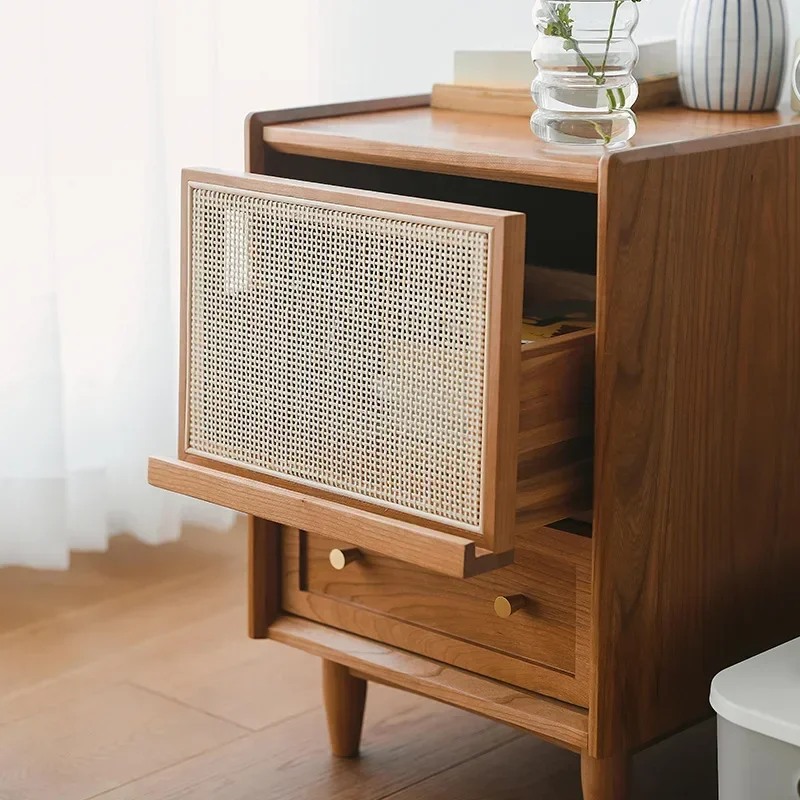 Rattan Nightstands with Chargi - Solid Wood Nightstand 2 Drawers ulasan dan harga