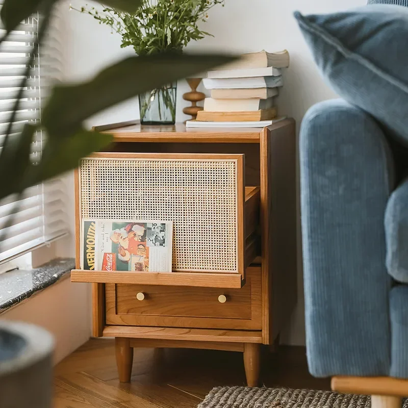 Rattan Nightstands with Chargi - Solid Wood Nightstand 2 Drawers ulasan dan harga