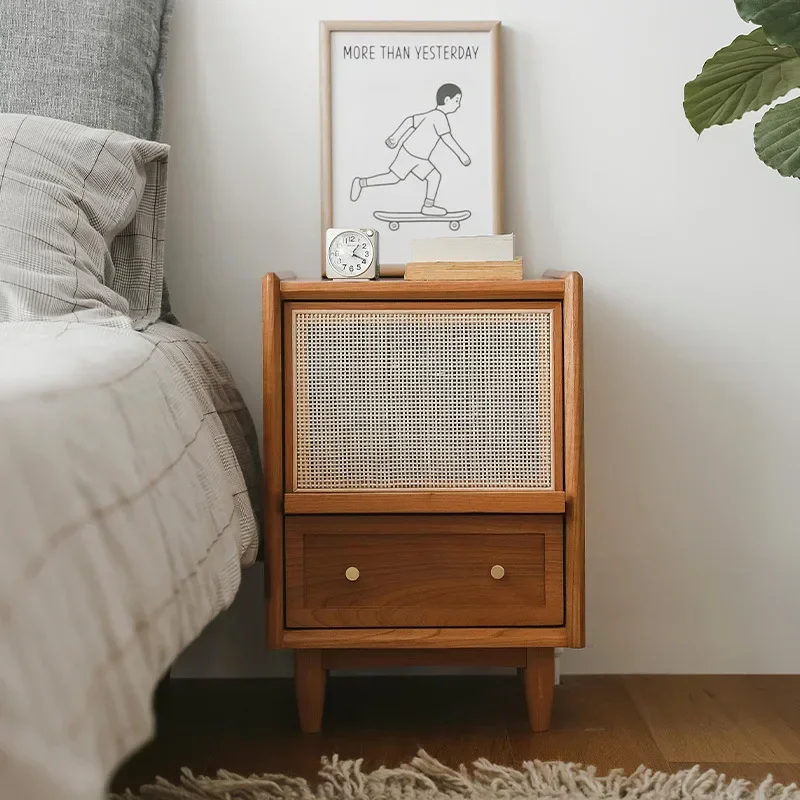 Rattan Nightstands with Chargi - Solid Wood Nightstand 2 Drawers ulasan dan harga