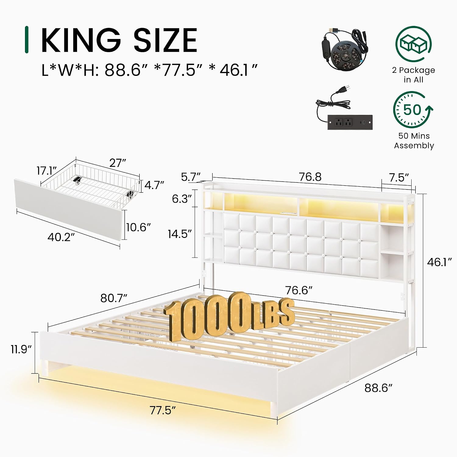 King Size Wooden Bed Frame Sto - King Size Bed Frame With Storage Drawers ulasan dan harga