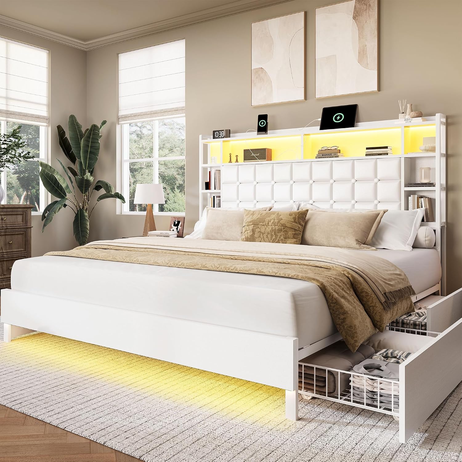 King Size Wooden Bed Frame Sto - King Size Bed Frame With Storage Drawers ulasan dan harga