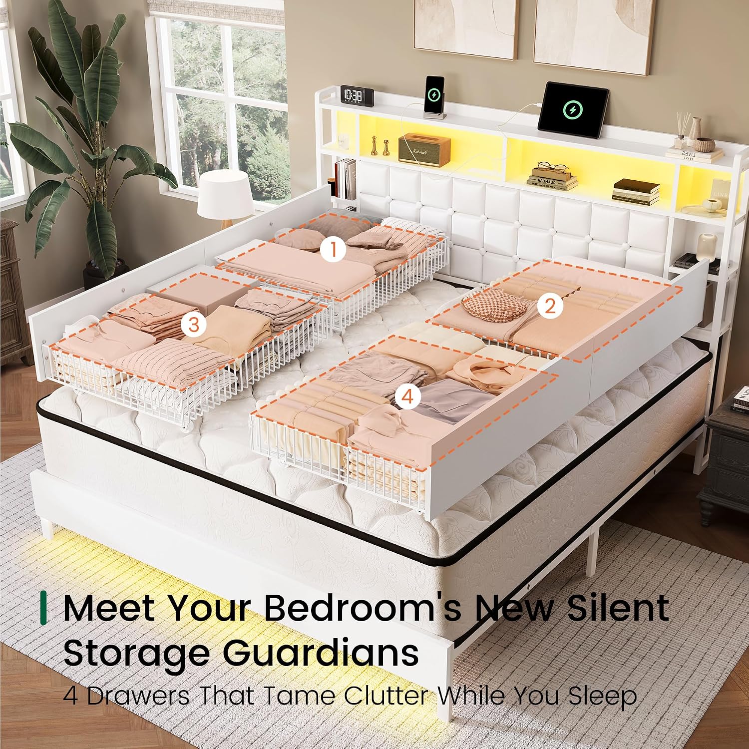 King Size Wooden Bed Frame Sto - King Size Bed Frame With Storage Drawers ulasan dan harga
