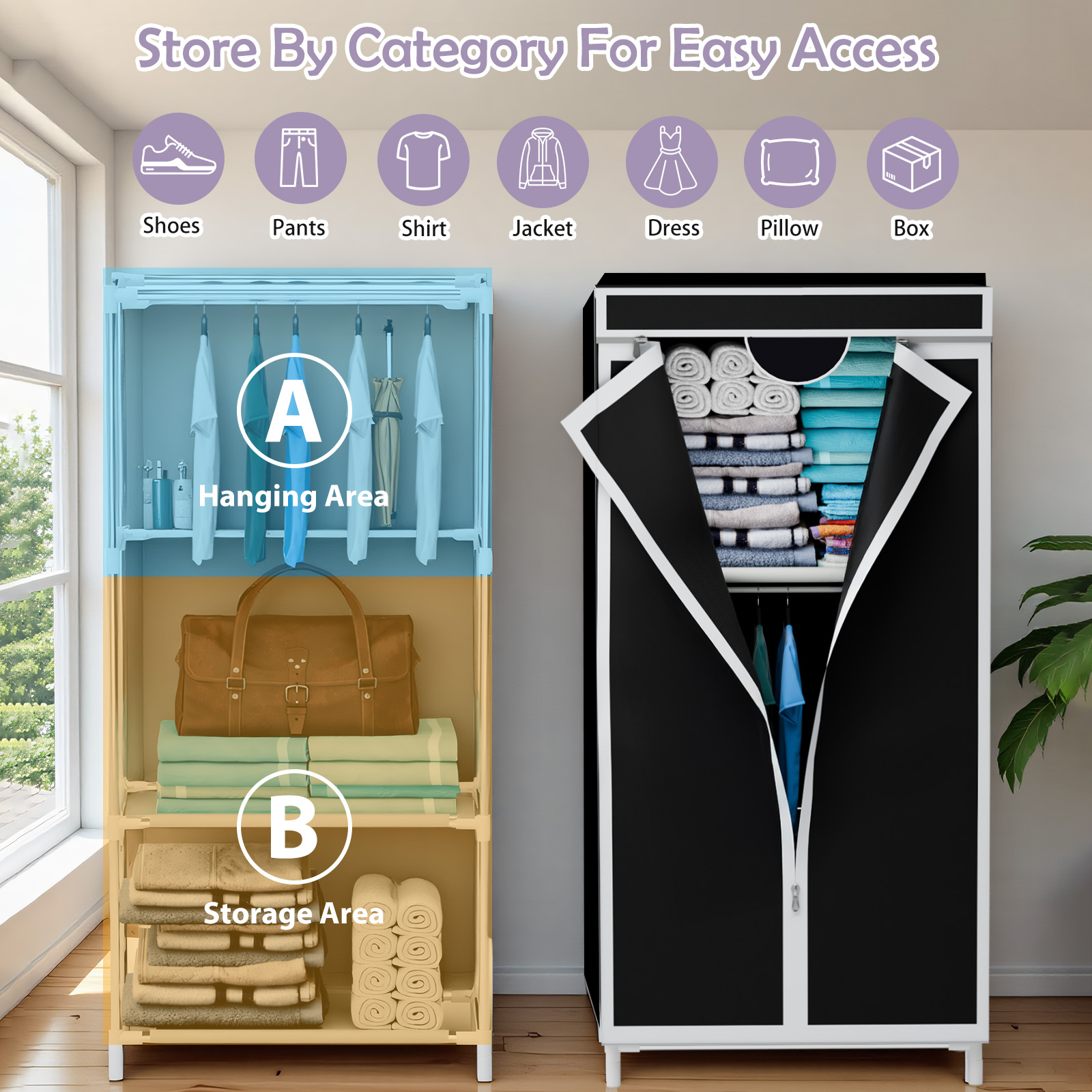 Portable Fabric Wardrobe Close - Wardrobe Closet Portable Fabric Cover ulasan dan harga