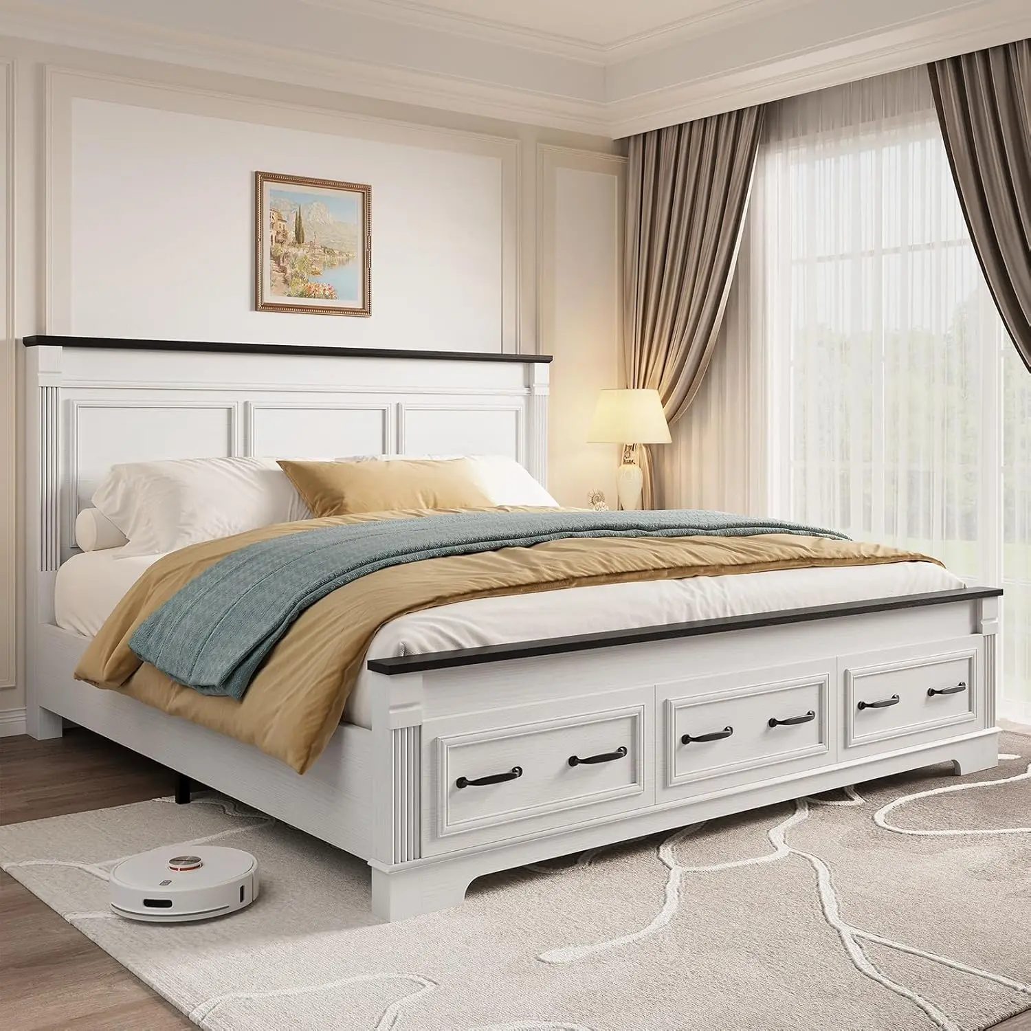 Farmhouse King Size Bed Frame  - King Size Bed Frame With Storage Drawers ulasan dan harga