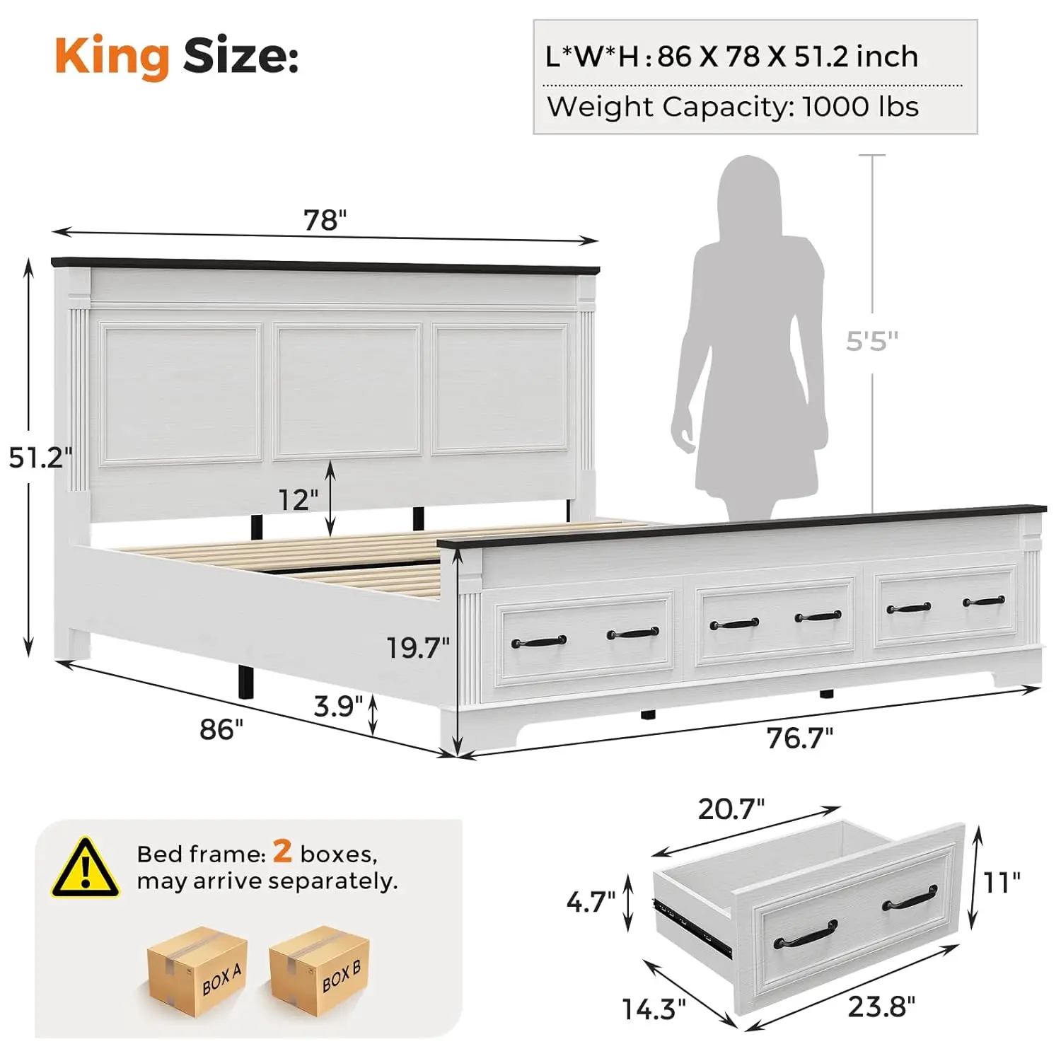 Farmhouse King Size Bed Frame  - King Size Bed Frame With Storage Drawers ulasan dan harga