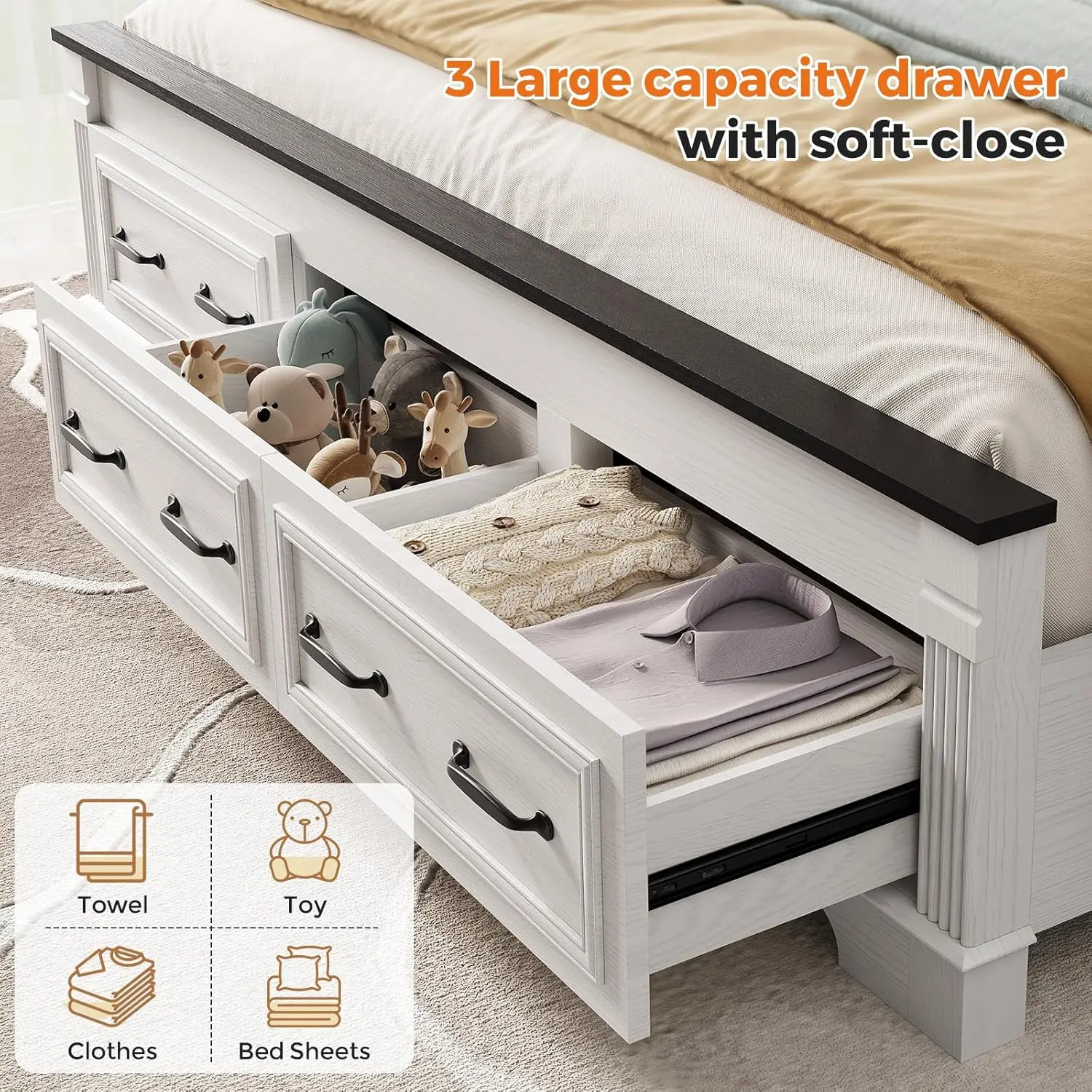 Farmhouse King Size Bed Frame  - King Size Bed Frame With Storage Drawers ulasan dan harga