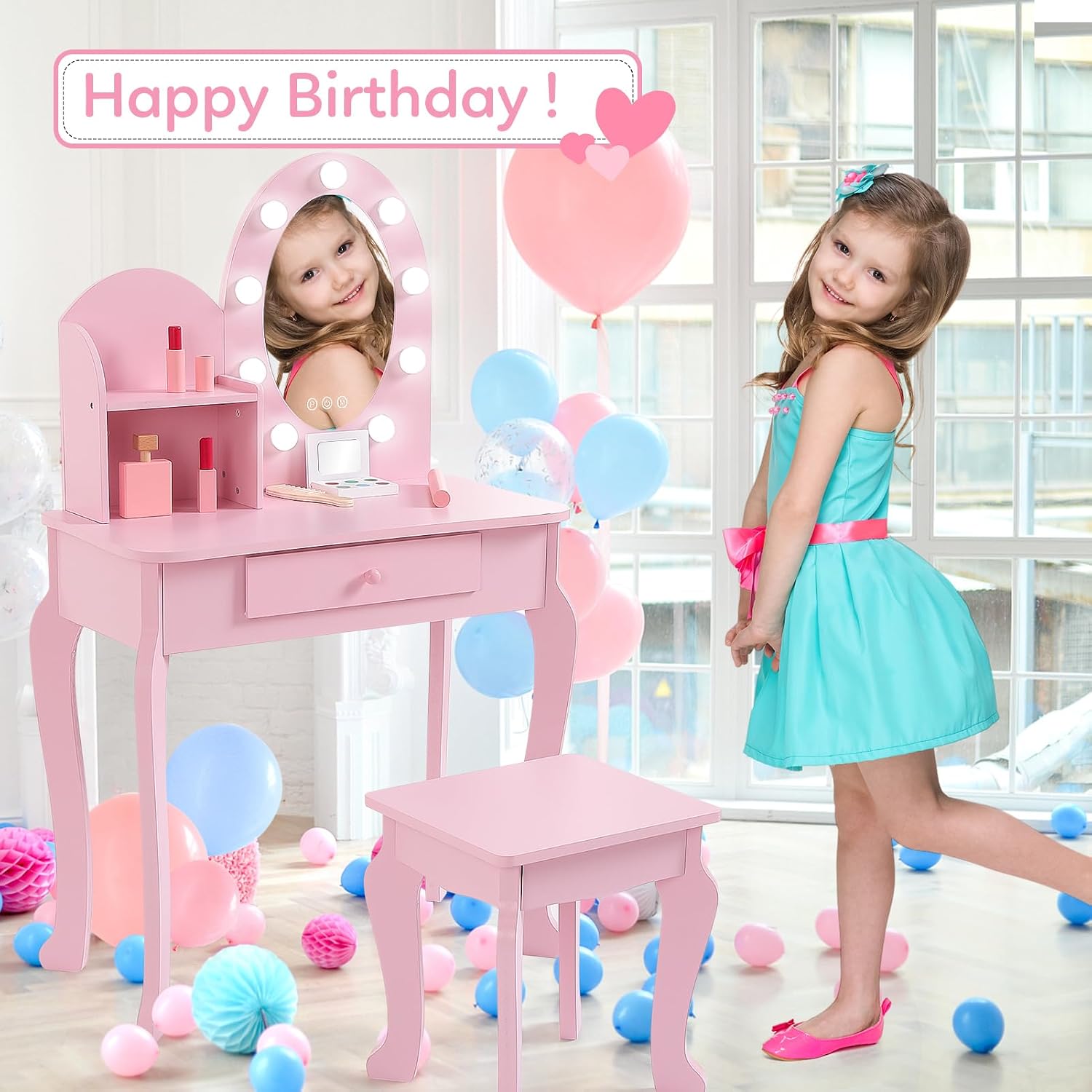 Princess Style Kids Vanity Set - Dressing Table Vanity With Lighted Mirror ulasan dan harga