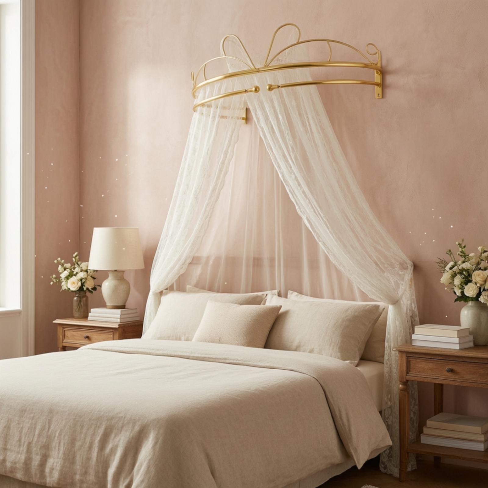Gold Metal Wall Mounted Bed Ca - Canopy Bed Frame Metal Queen ulasan dan harga