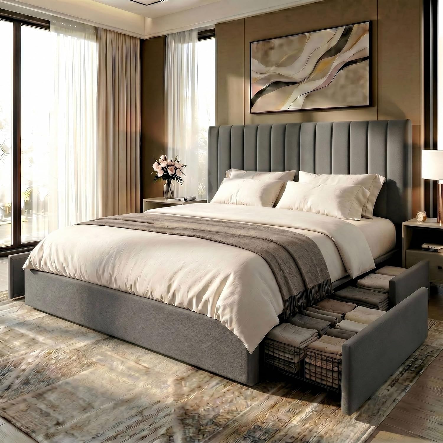 King Size Platform Bed Frame w - King Size Bed Frame With Storage Drawers ulasan dan harga