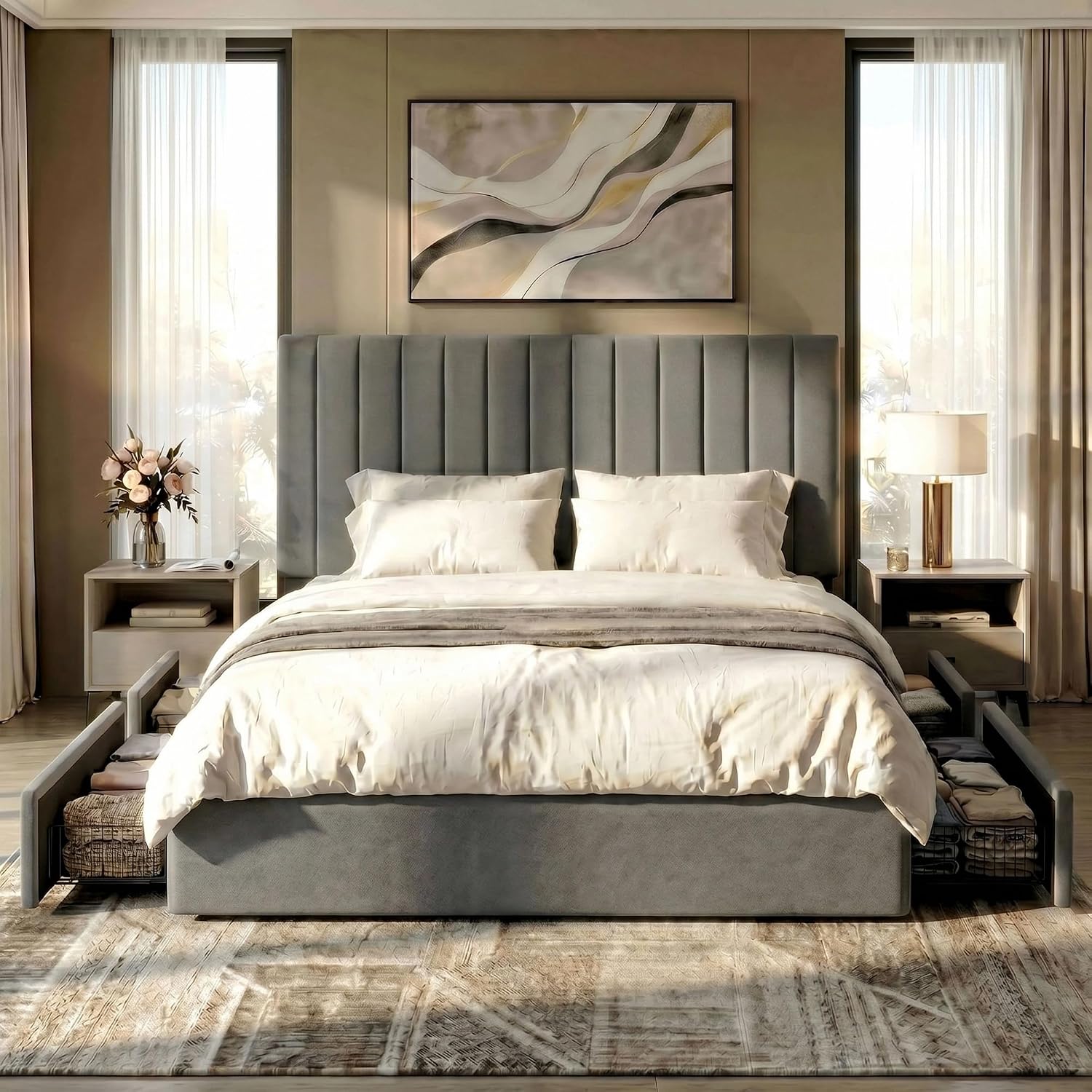 King Size Platform Bed Frame w - King Size Bed Frame With Storage Drawers ulasan dan harga