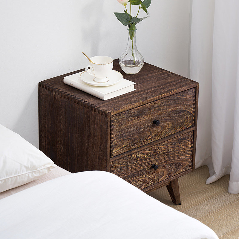 Retro Solid Wood Bedroom Night - Solid Wood Nightstand 2 Drawers ulasan dan harga