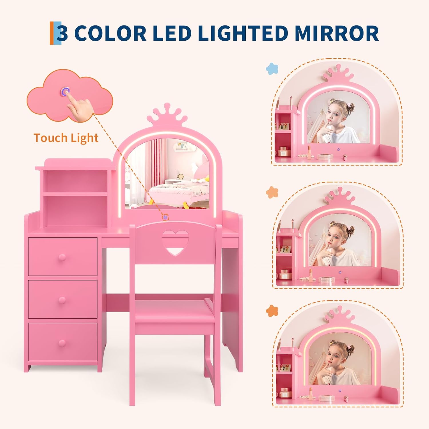 Kids Vanity Desk with Lighted  - Dressing Table Vanity With Lighted Mirror ulasan dan harga