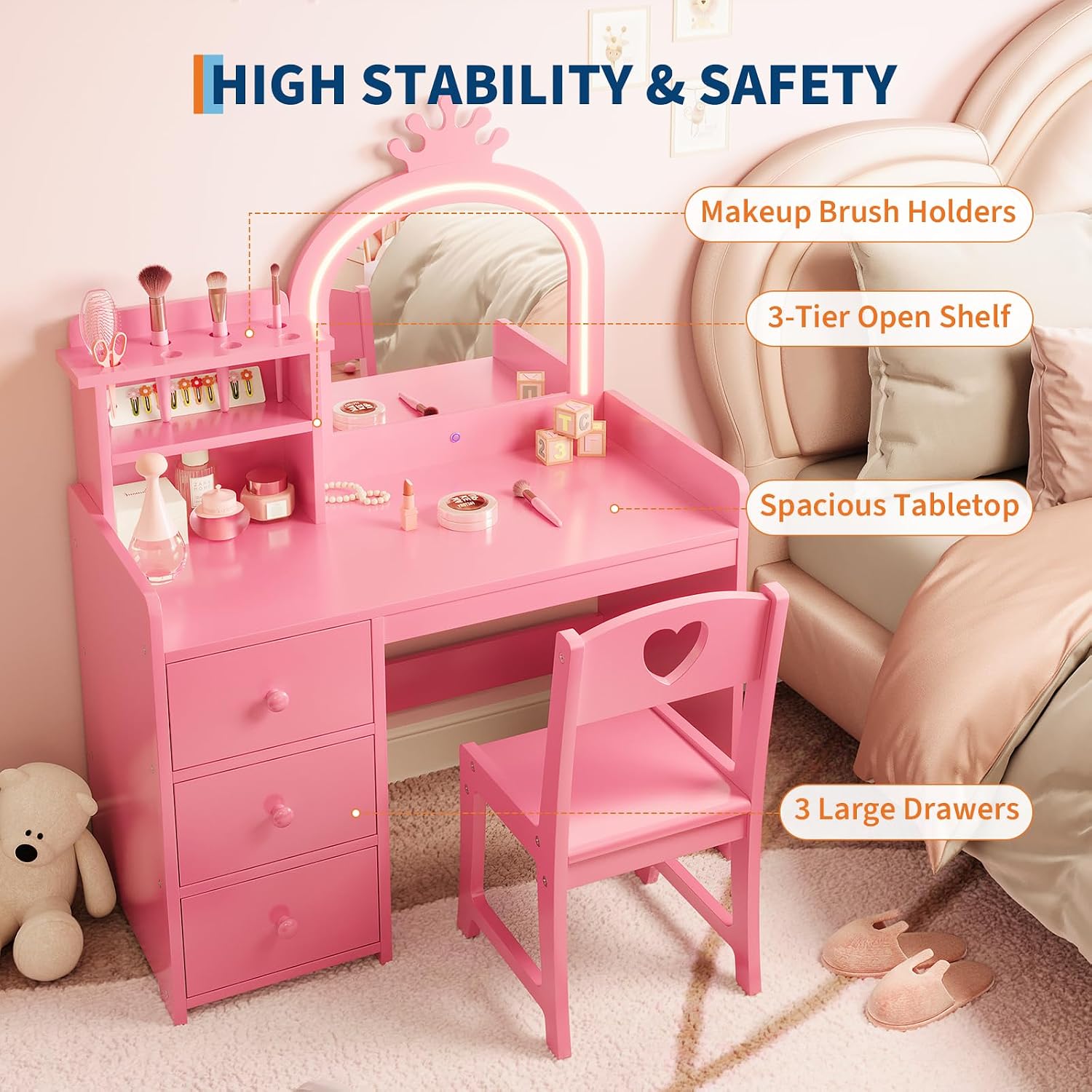 Kids Vanity Desk with Lighted  - Dressing Table Vanity With Lighted Mirror ulasan dan harga