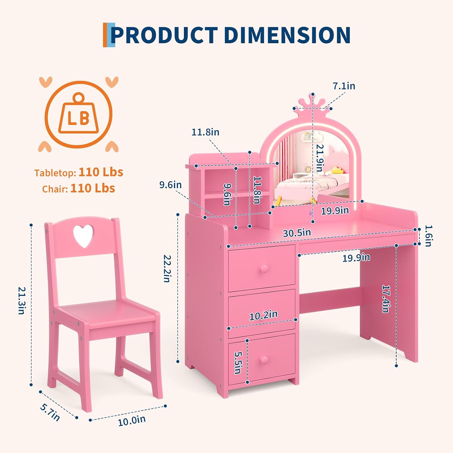 Kids Vanity Desk with Lighted  - Dressing Table Vanity With Lighted Mirror ulasan dan harga