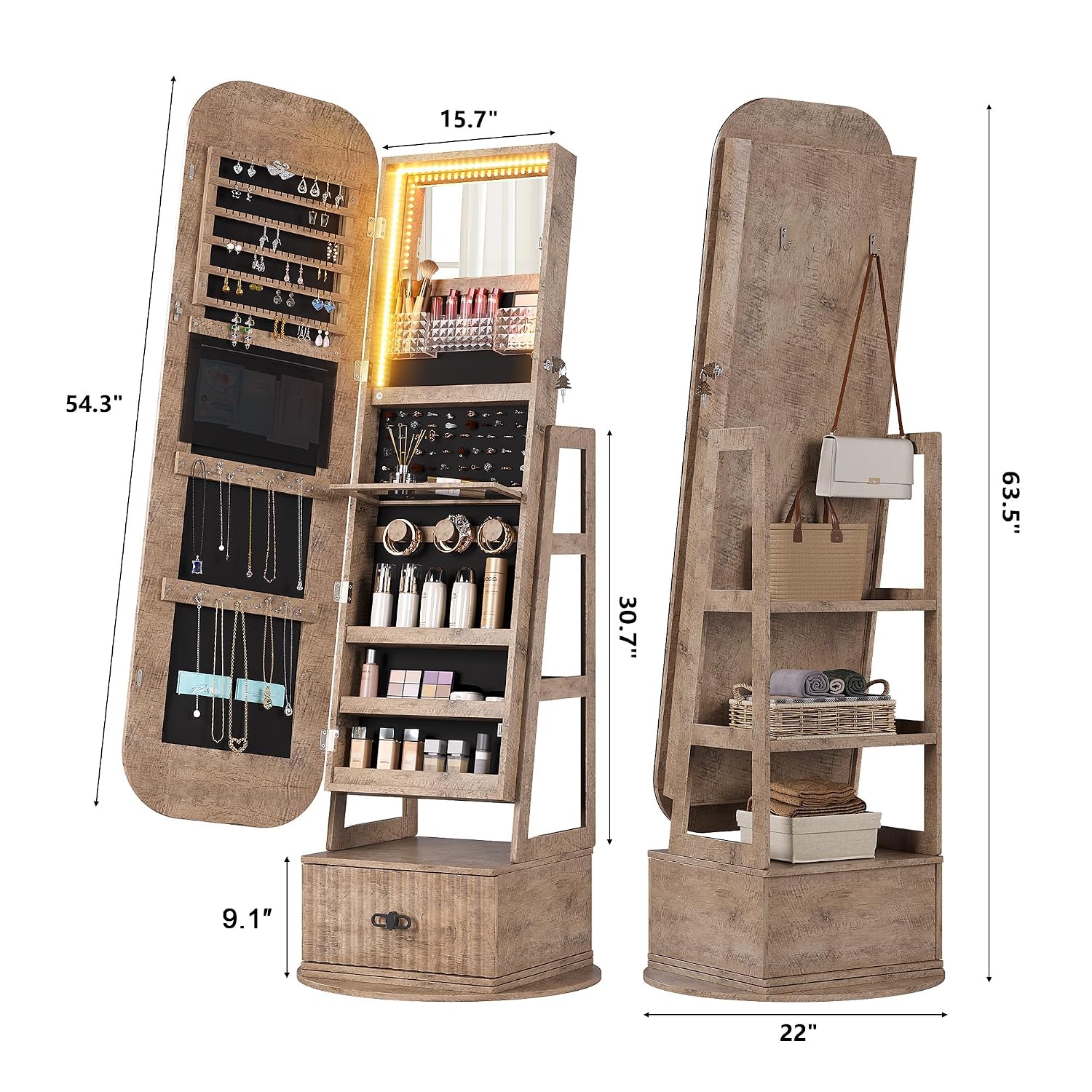 360 Swivel Jewelry Armoire Org - Full Length Mirror Jewelry Armoire ulasan dan harga
