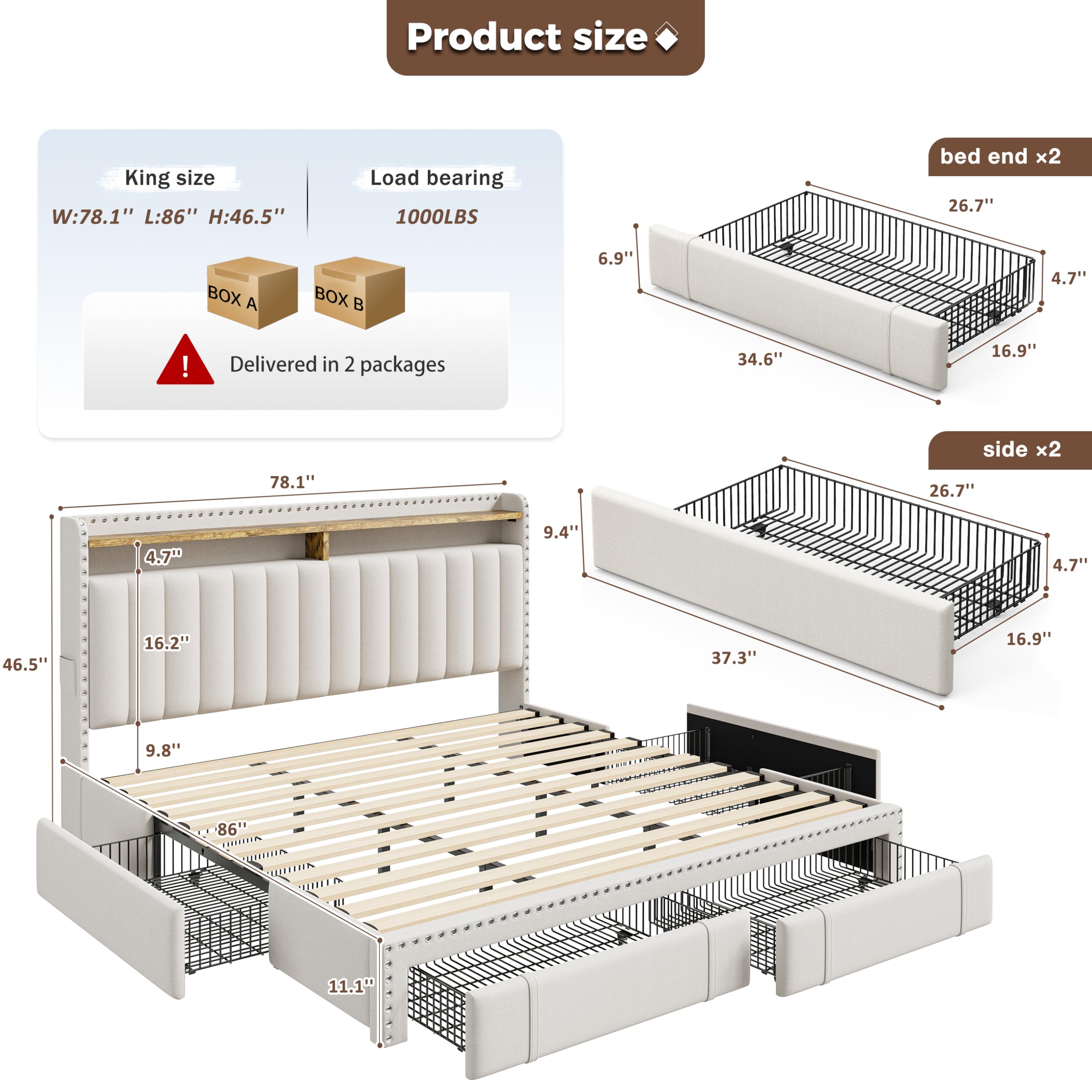King Size Bed Frame with 4 Sto - King Size Bed Frame With Storage Drawers ulasan dan harga