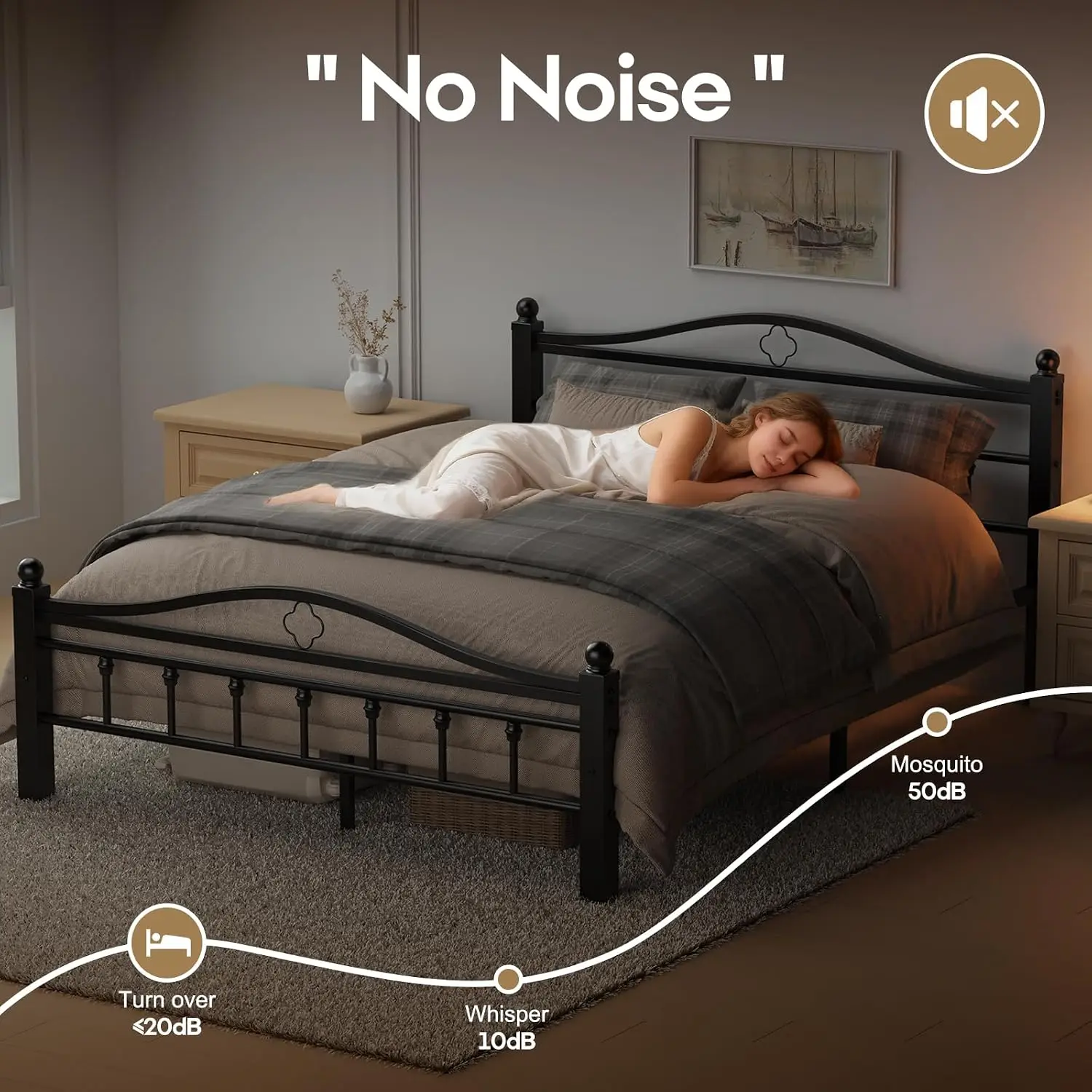 Queen Metal Bed Frame with Hea - Canopy Bed Frame Metal Queen ulasan dan harga