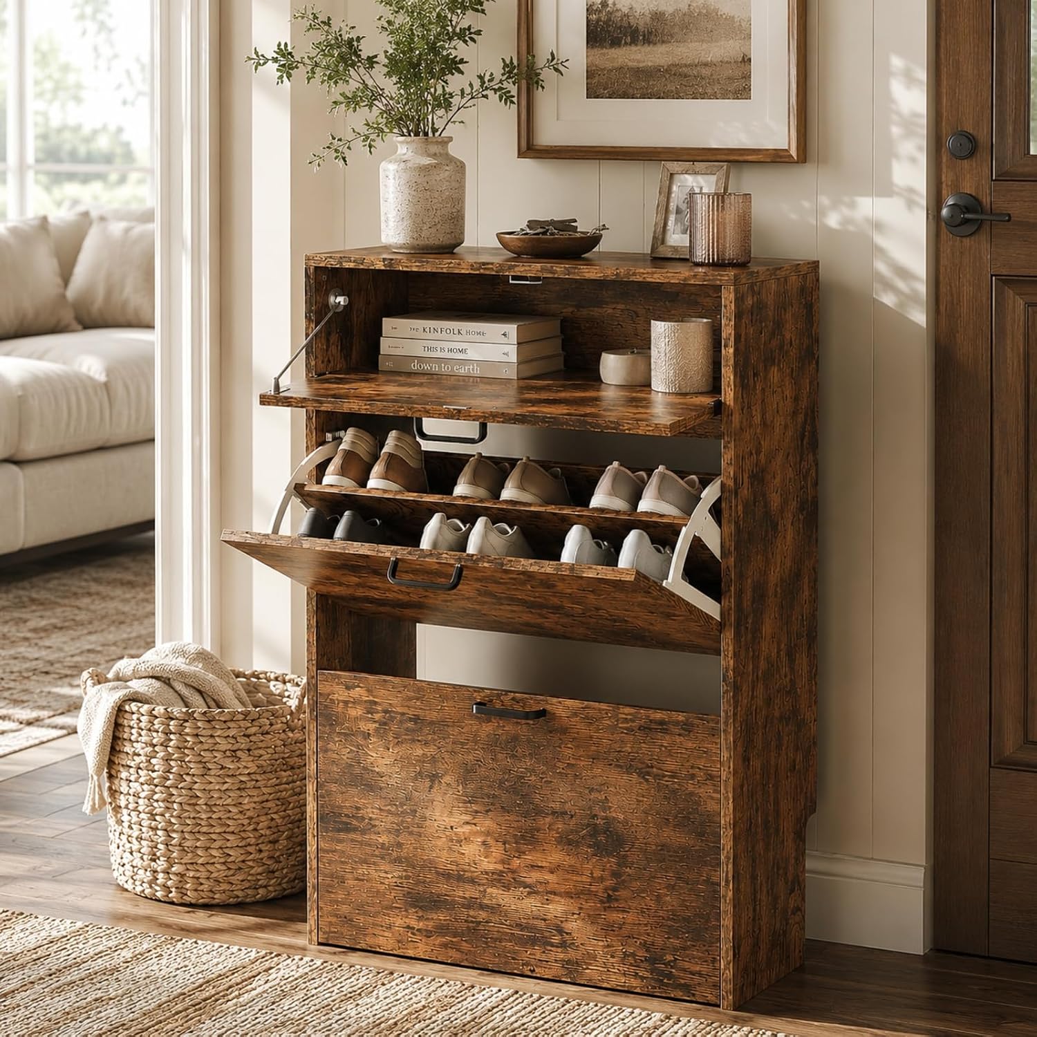 #Slim Shoe Cabinet with 2 Flip - Shoe Rack Cabinet Narrow Entryway ulasan dan harga