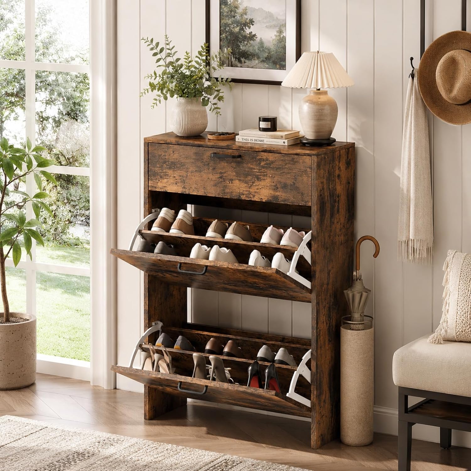 #Slim Shoe Cabinet with 2 Flip - Shoe Rack Cabinet Narrow Entryway ulasan dan harga