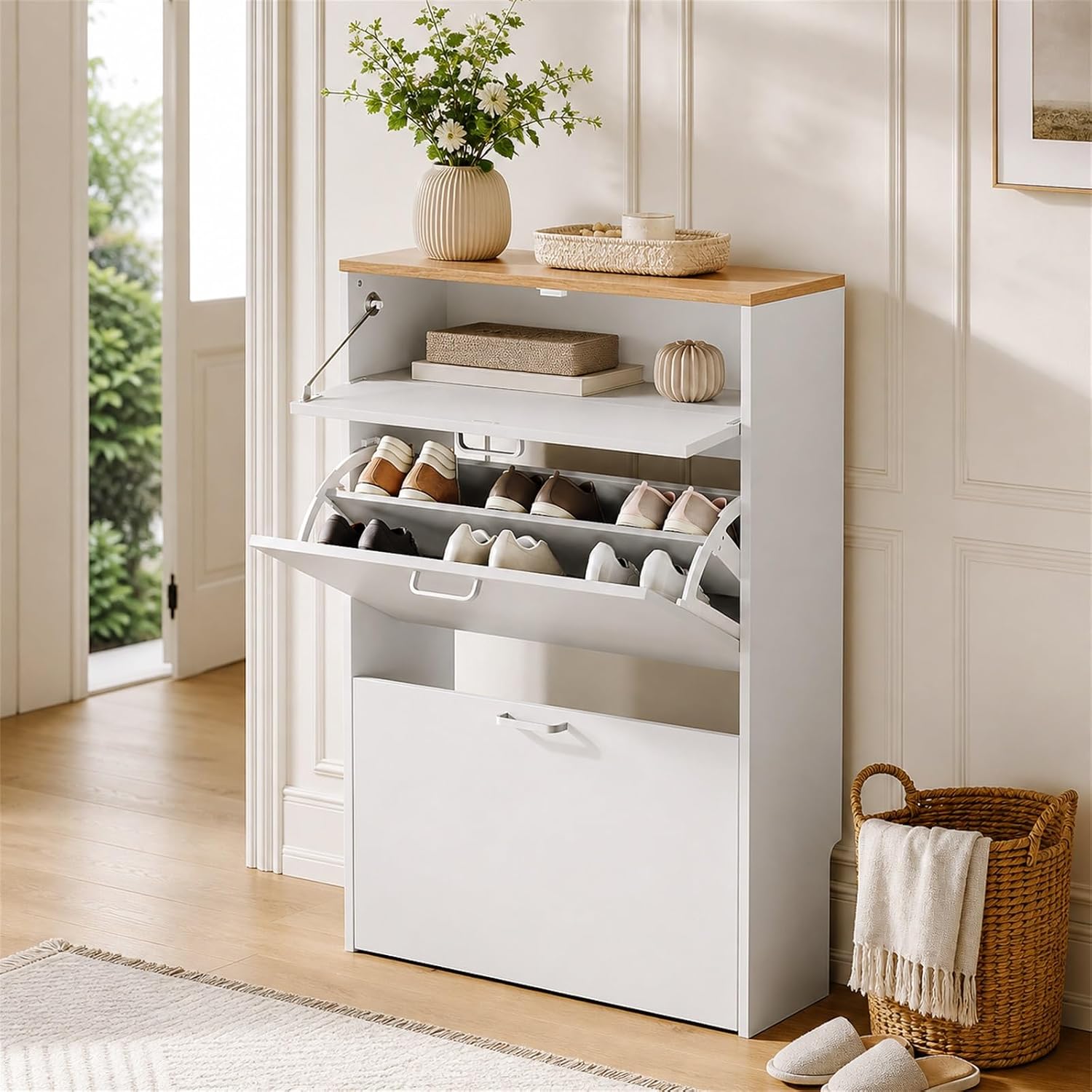 #Slim Shoe Cabinet with 2 Flip - Shoe Rack Cabinet Narrow Entryway ulasan dan harga