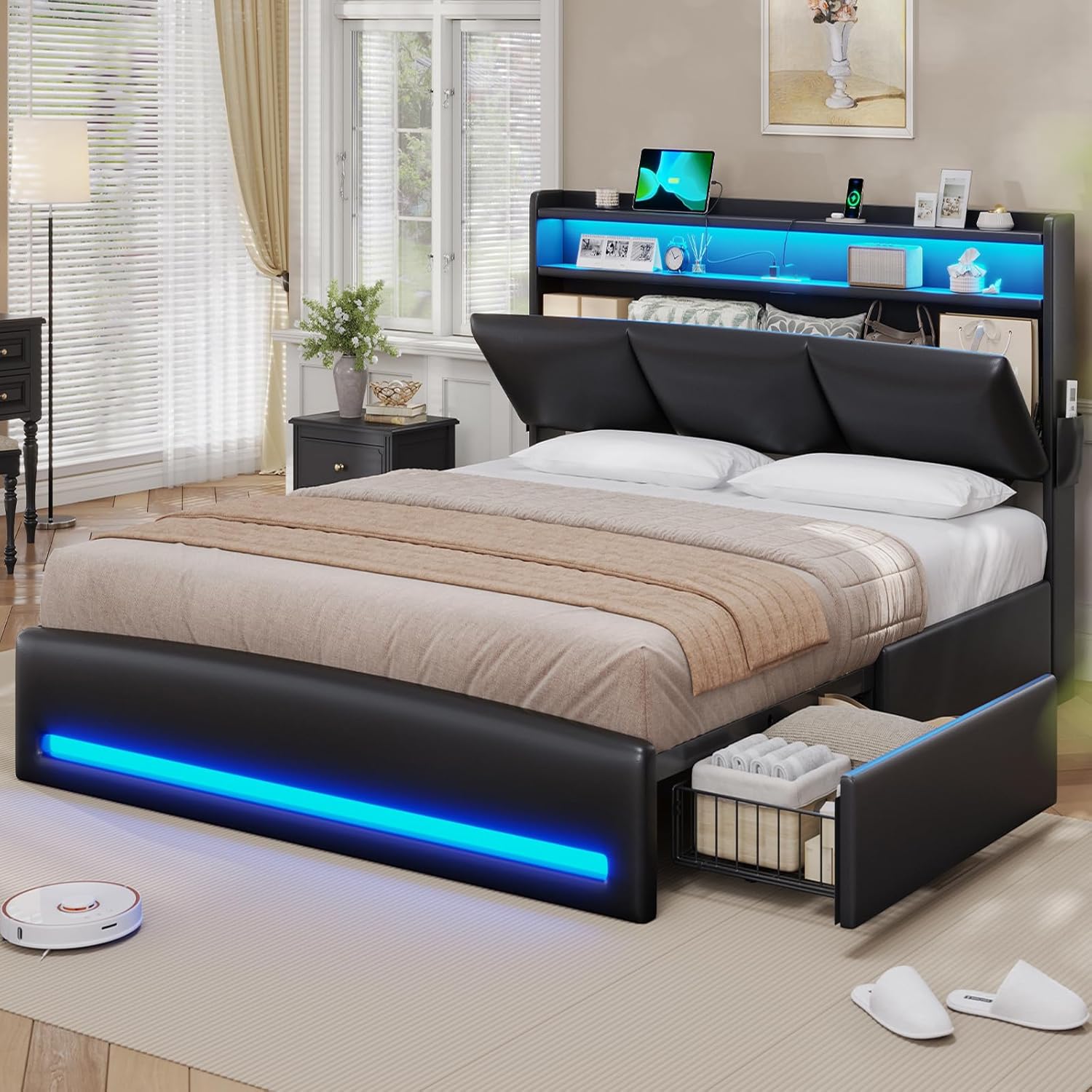 Queen Bed Frame with Storage H - Canopy Bed Frame Metal Queen ulasan dan harga
