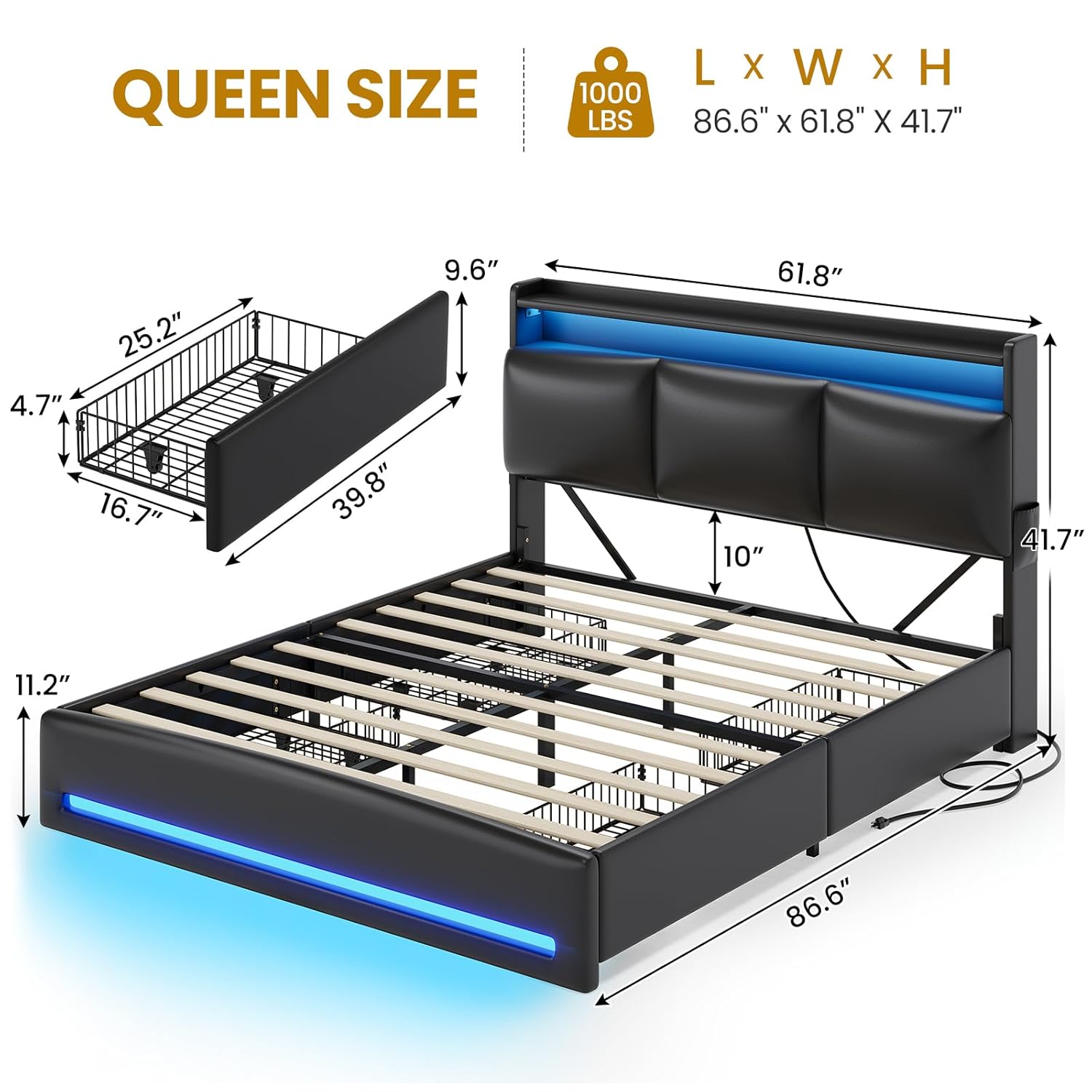 Queen Bed Frame with Storage H - Canopy Bed Frame Metal Queen ulasan dan harga