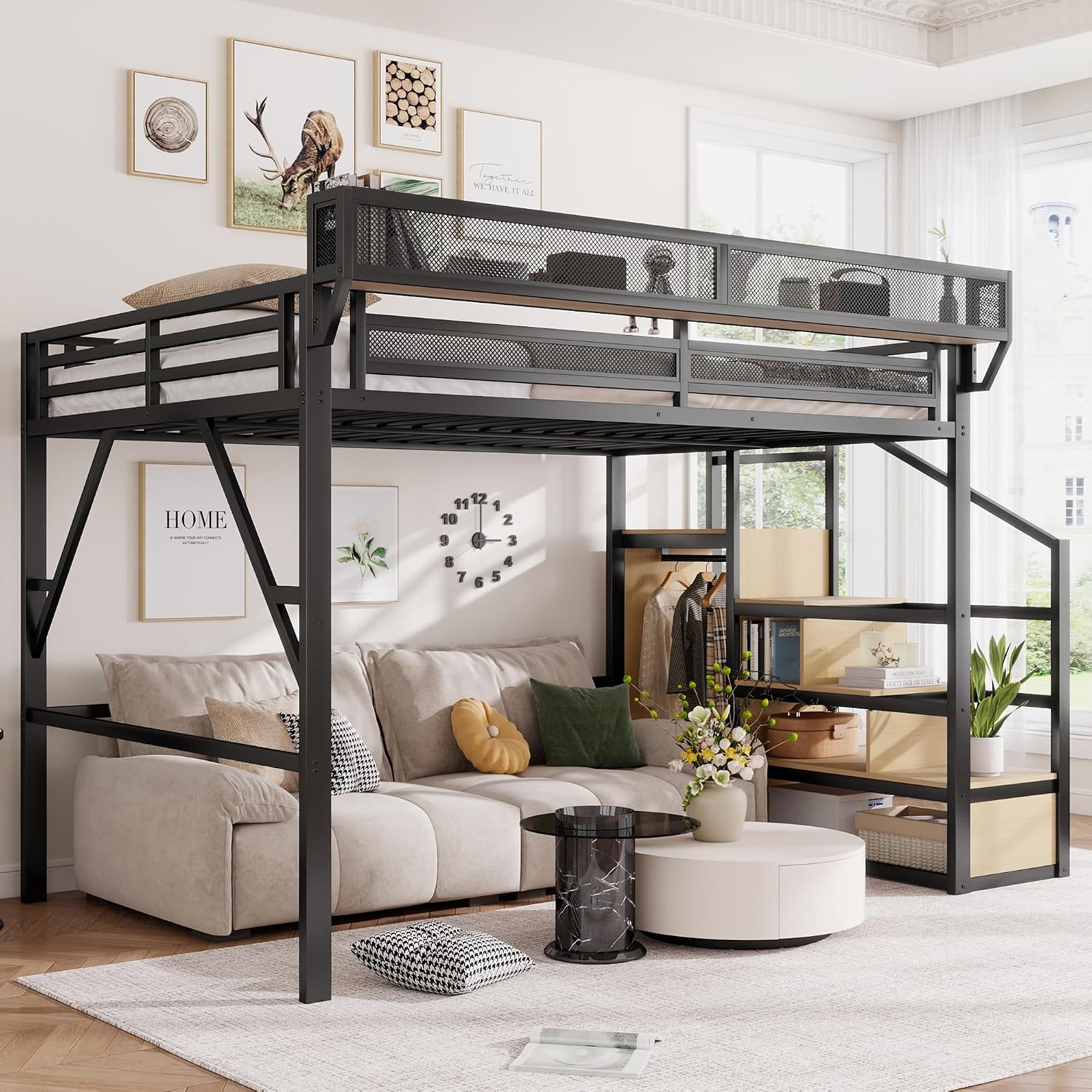 Queen Size Loft Bed with Stair - Canopy Bed Frame Metal Queen ulasan dan harga