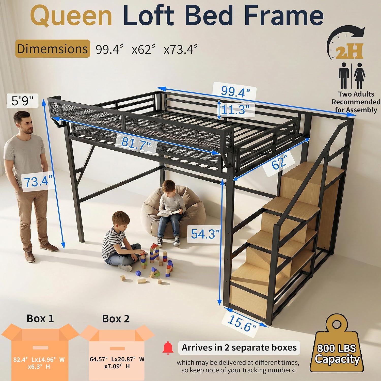 Queen Size Loft Bed with Stair - Canopy Bed Frame Metal Queen ulasan dan harga
