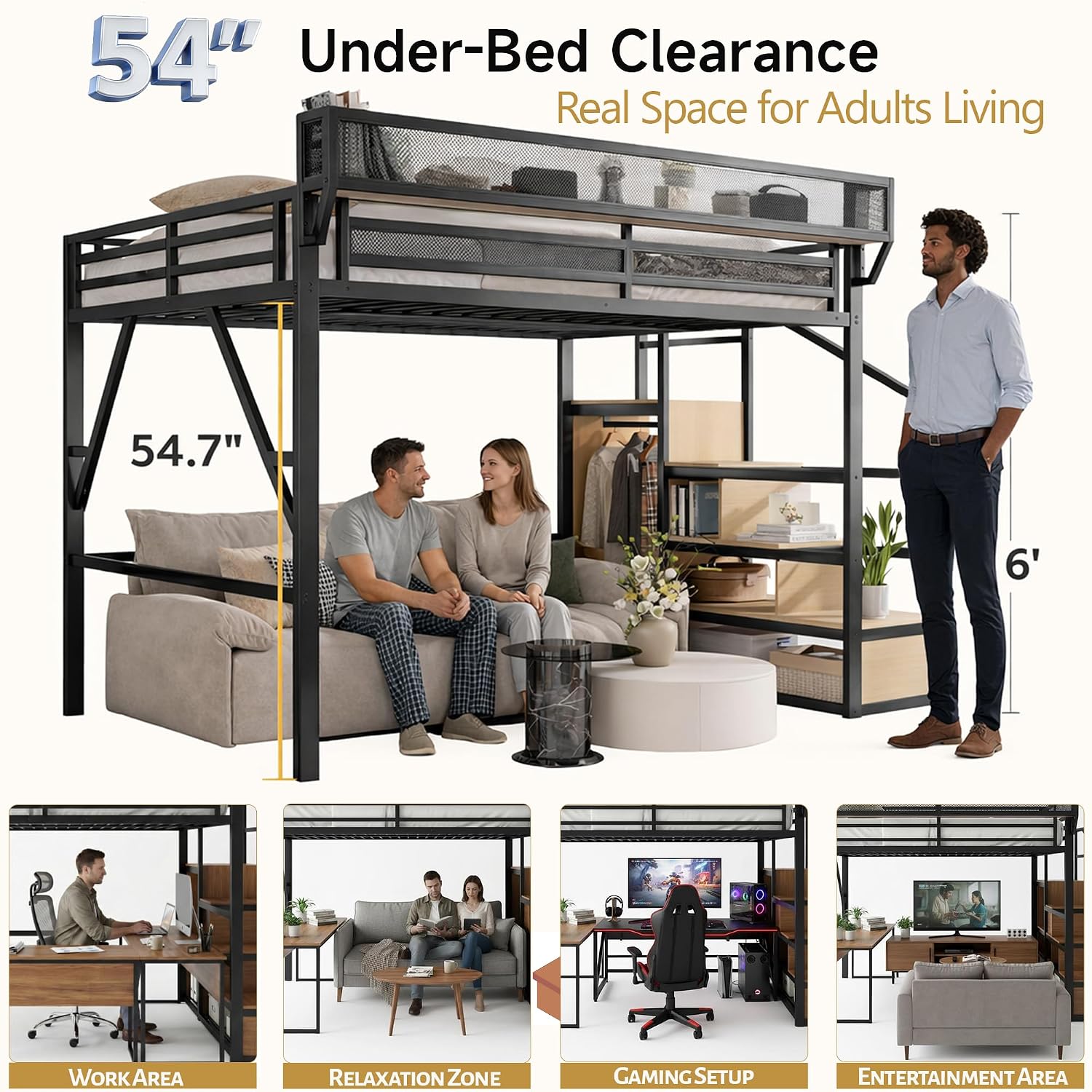 Queen Size Loft Bed with Stair - Canopy Bed Frame Metal Queen ulasan dan harga