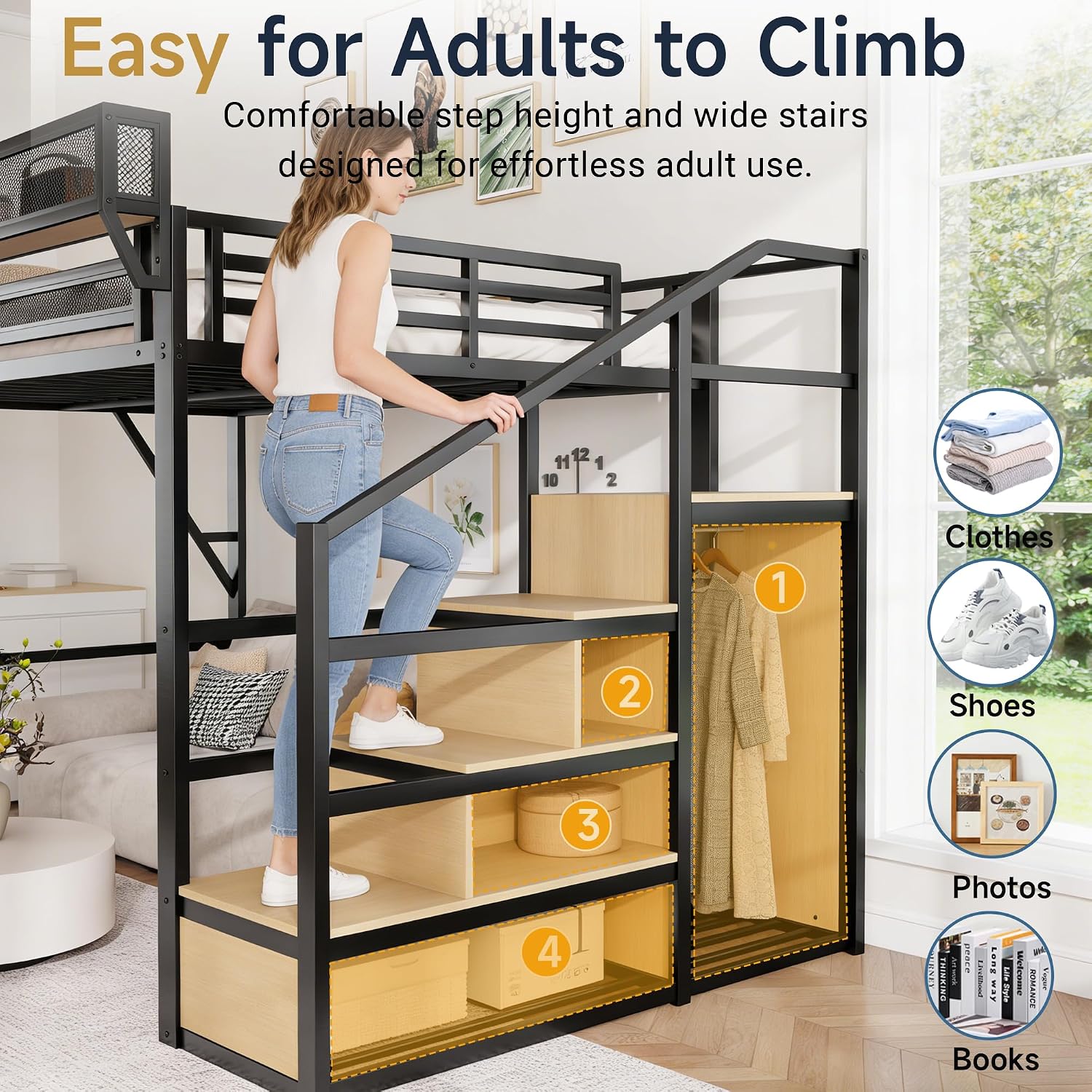 Queen Size Loft Bed with Stair - Canopy Bed Frame Metal Queen ulasan dan harga