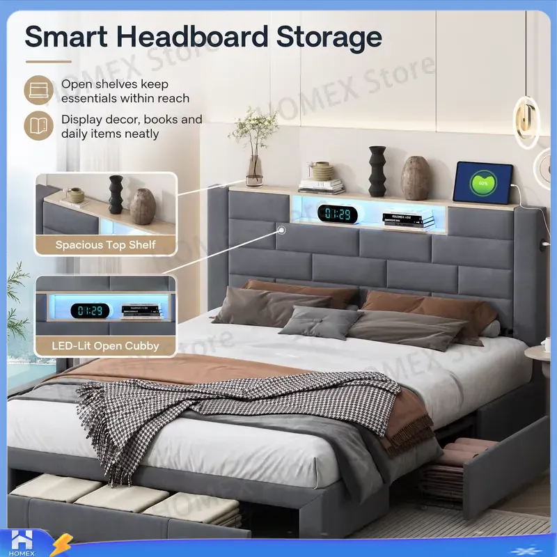 5FT Double Bed Frame with Stor - Gas Lift Storage Bed Hydraulic ulasan dan harga