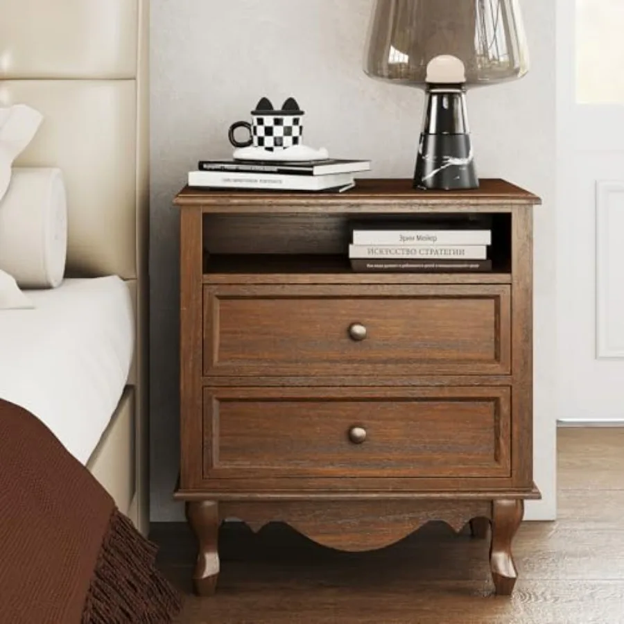 Solid Wood Nightstand, Fully A - Solid Wood Nightstand 2 Drawers ulasan dan harga