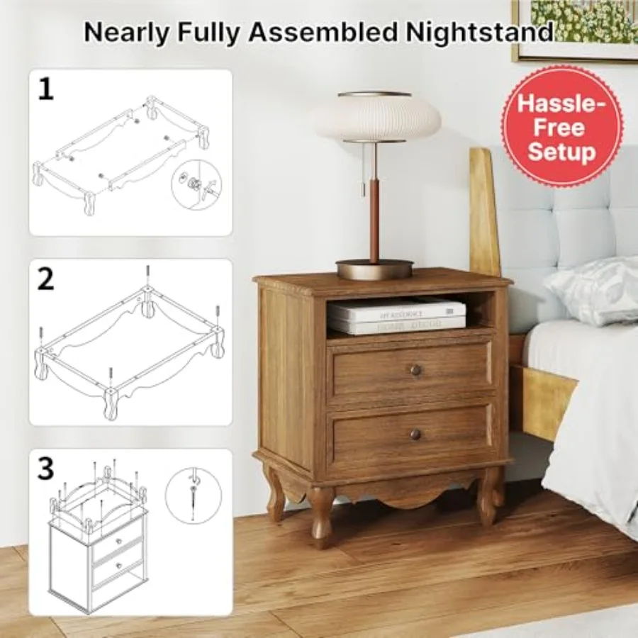 Solid Wood Nightstand, Fully A - Solid Wood Nightstand 2 Drawers ulasan dan harga