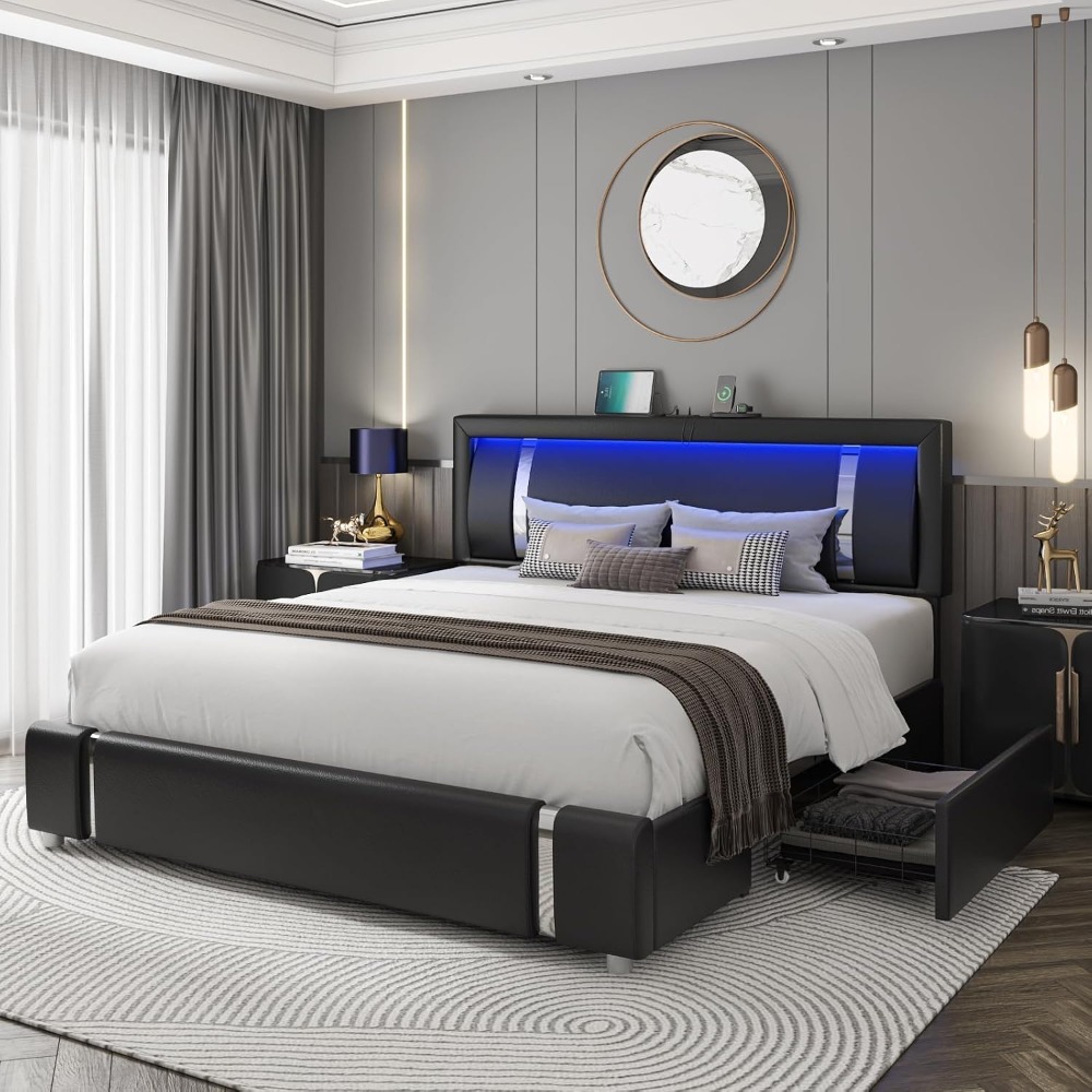Queen Size Modern Upholstered  - Canopy Bed Frame Metal Queen ulasan dan harga